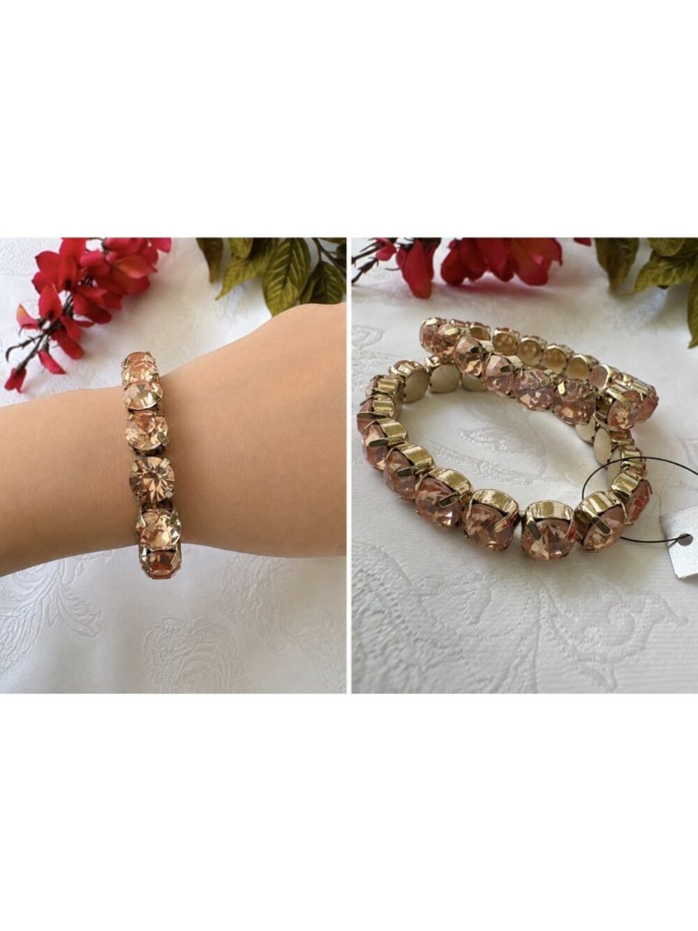 Chicos Pink Goldtone Rhinestone Stretch Bangle Bracelet Colorful Summer NEW
